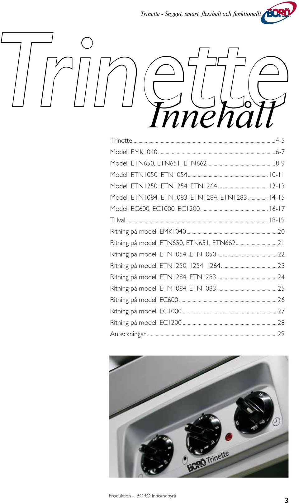 ..20 Ritning på modell ETN650, ETN651, ETN662...21 Ritning på modell ETN1054, ETN1050...22 Ritning på modell ETN1250, 1254, 1264.