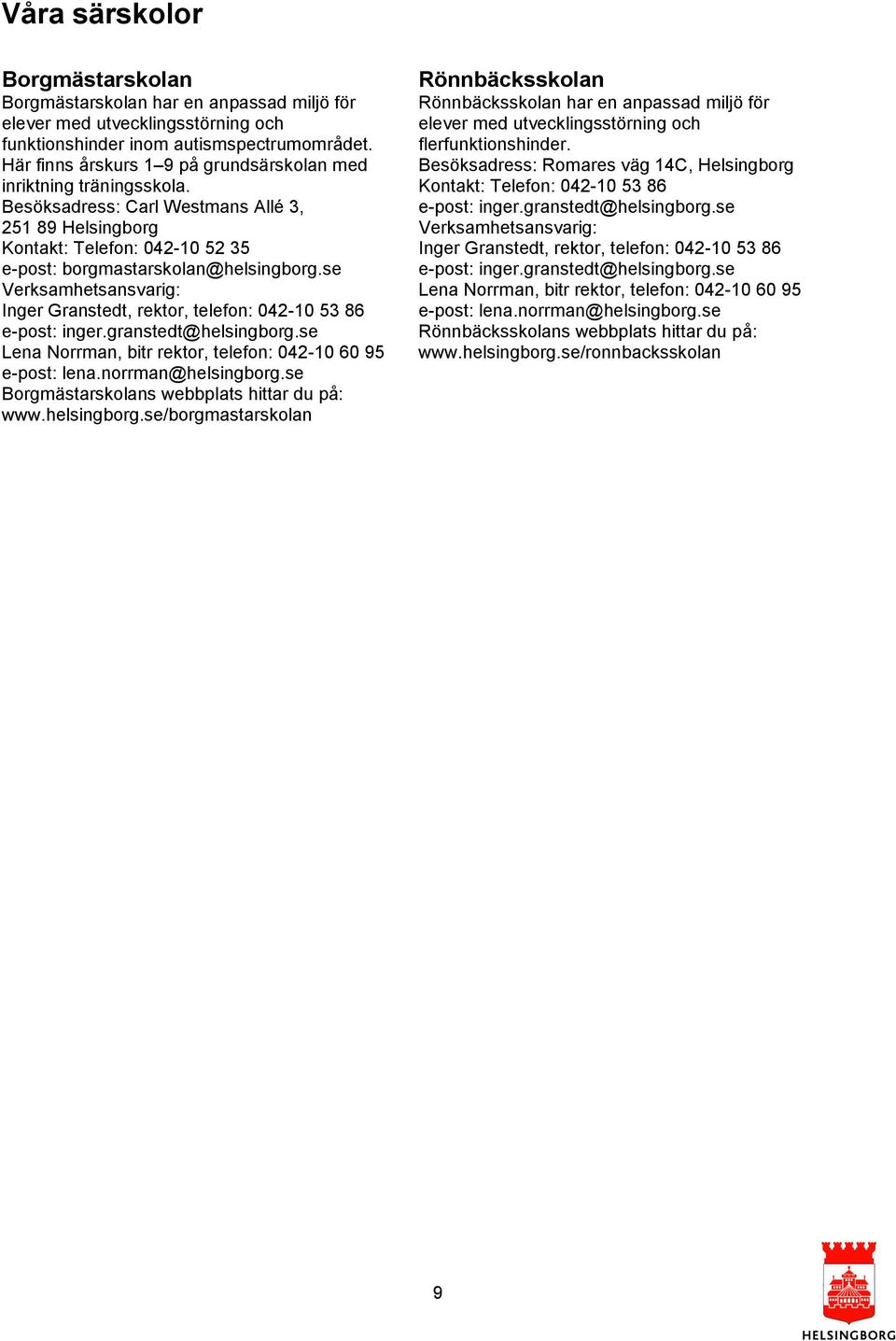 se Inger Granstedt, rektor, telefon: 042-10 53 86 e-post: inger.granstedt@helsingborg.se Lena Norrman, bitr rektor, telefon: 042-10 60 95 e-post: lena.norrman@helsingborg.