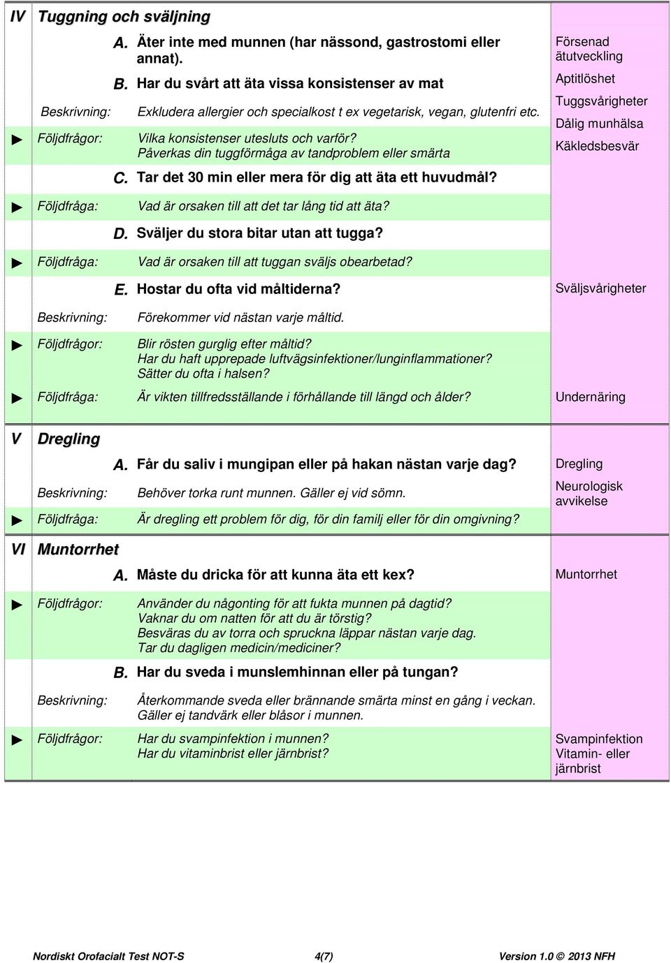 Påverkas din tuggförmåga av tandproblem eller smärta C. Tar det 30 min eller mera för dig att äta ett huvudmål?