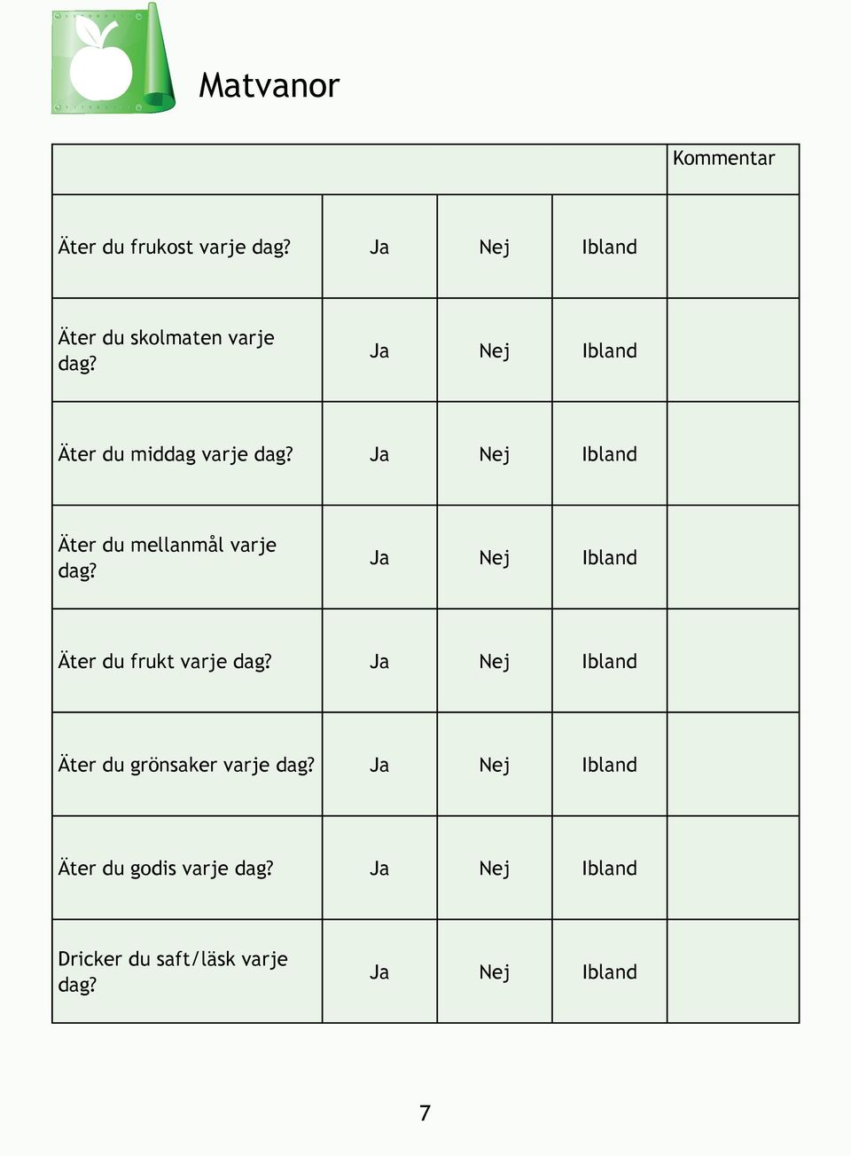 Äter du mellanmål varje dag? Äter du frukt varje dag?