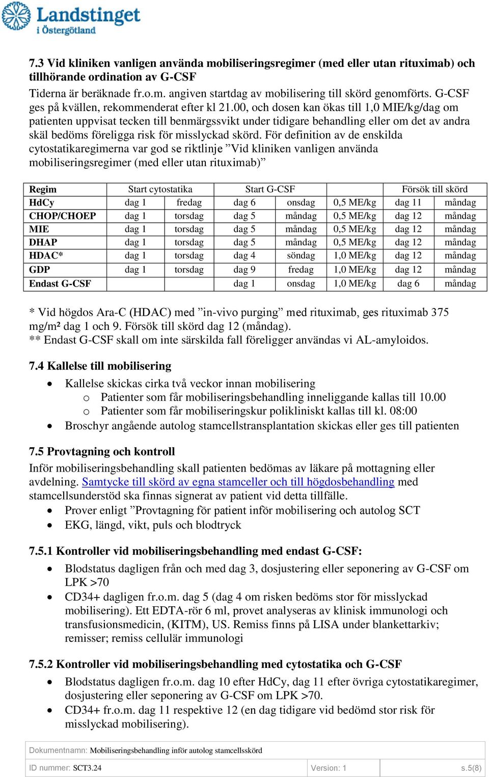 00, och dosen kan ökas till 1,0 MIE/kg/dag om patienten uppvisat tecken till benmärgssvikt under tidigare behandling eller om det av andra skäl bedöms föreligga risk för misslyckad skörd.
