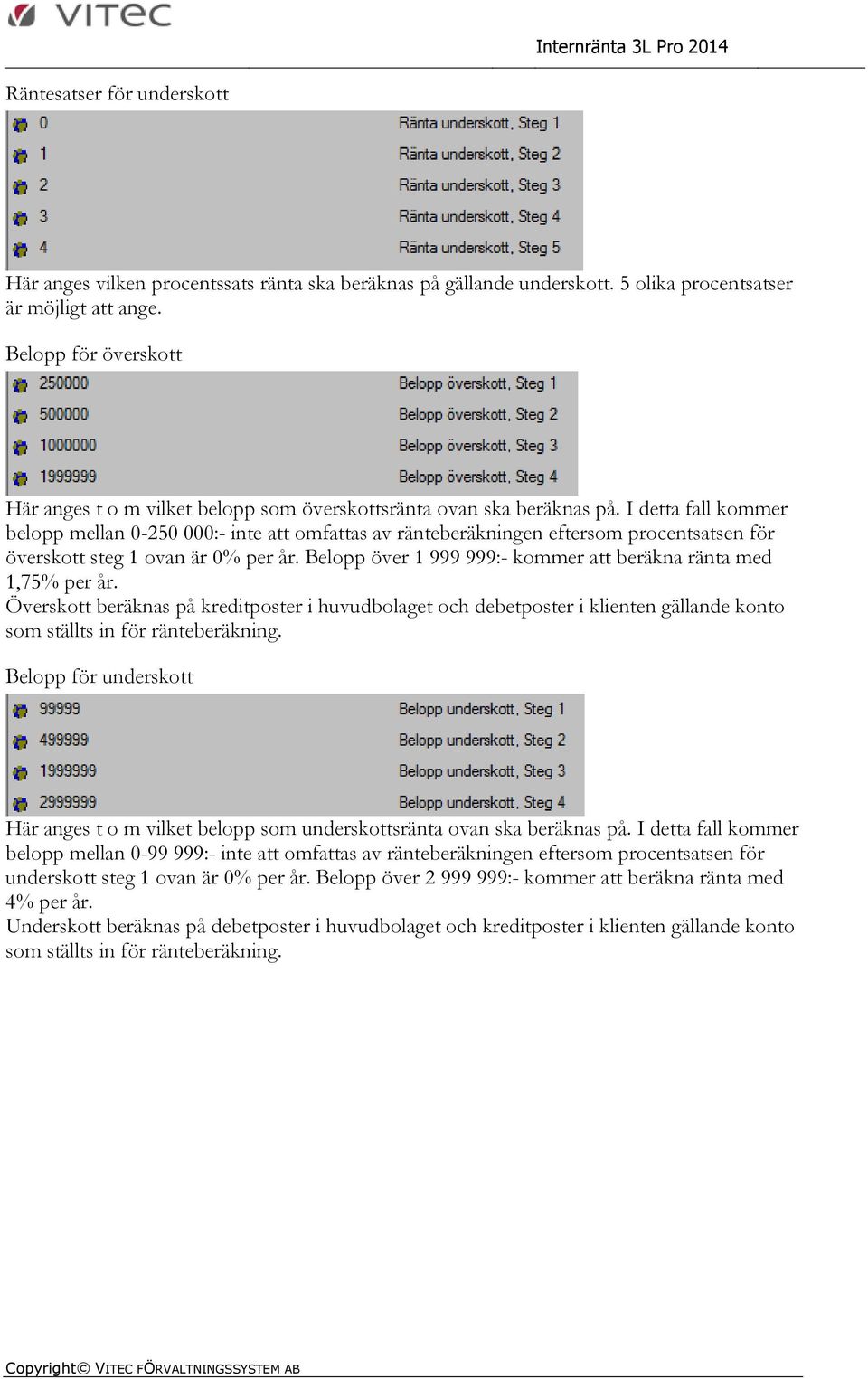 I detta fall kommer belopp mellan 0-250 000:- inte att omfattas av ränteberäkningen eftersom procentsatsen för överskott steg 1 ovan är 0% per år.