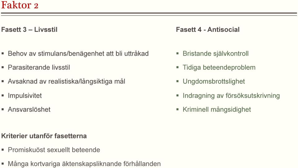 självkontroll Tidiga beteendeproblem Ungdomsbrottslighet Indragning av försöksutskrivning Kriminell
