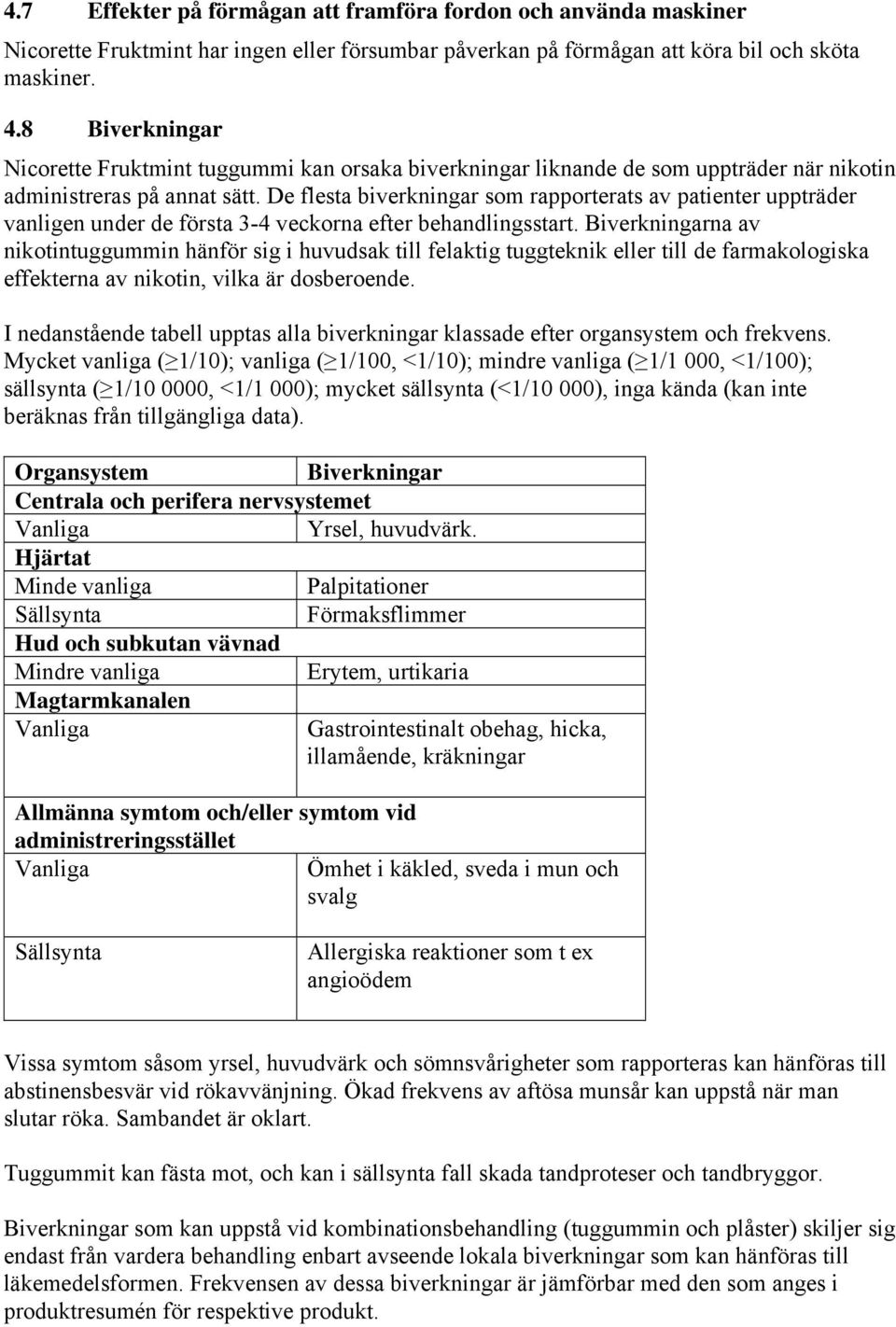 De flesta biverkningar som rapporterats av patienter uppträder vanligen under de första 3-4 veckorna efter behandlingsstart.