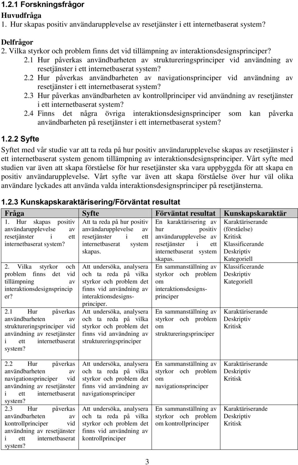 1 Hur påverkas användbarheten av struktureringsprinciper vid användning av resetjänster i ett internetbaserat system? 2.