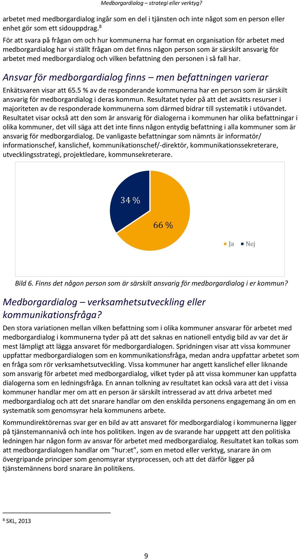 medborgardialog och vilken befattning den personen i så fall har. Ansvar för medborgardialog finns men befattningen varierar Enkätsvaren visar att 65.