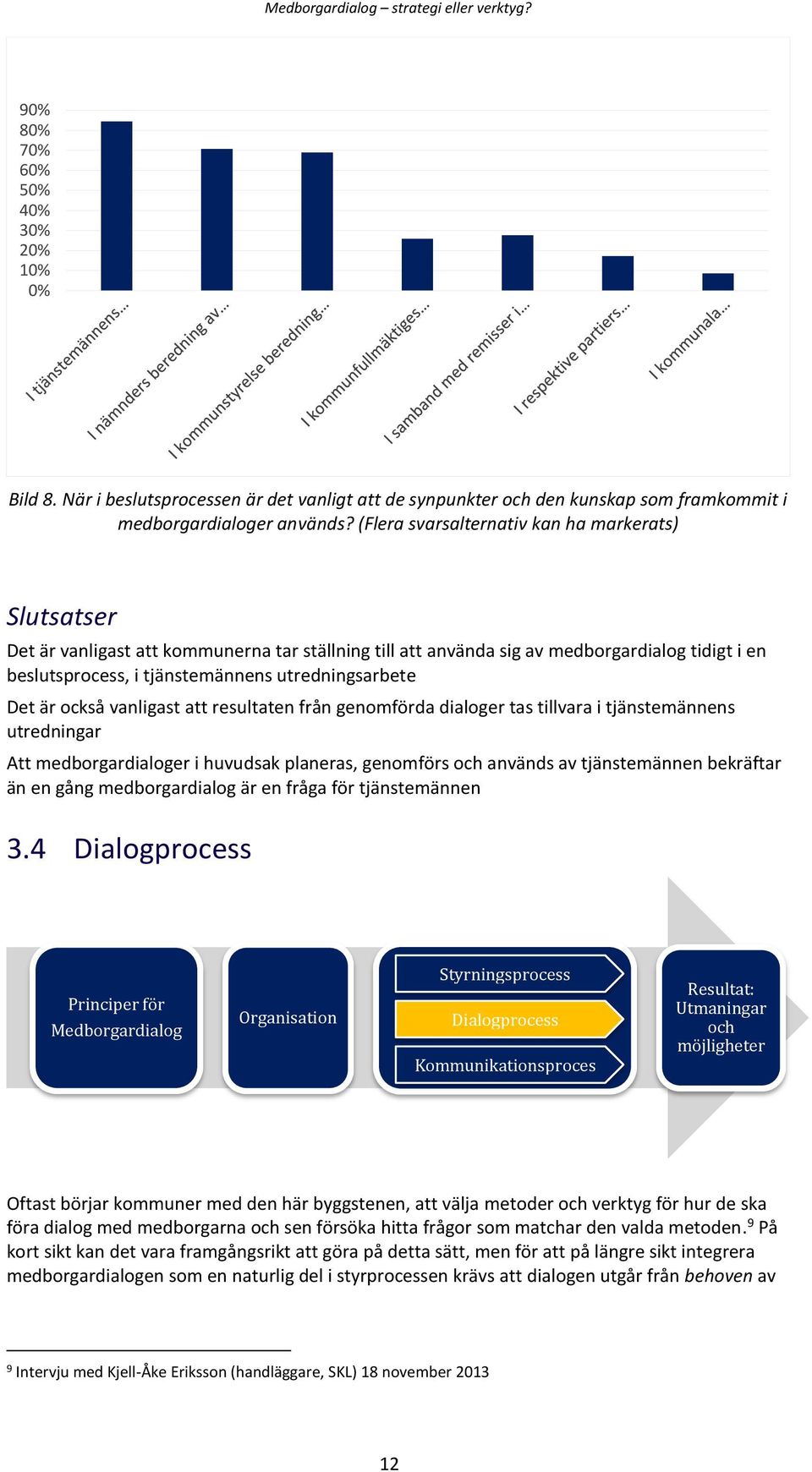 Det är också vanligast att resultaten från genomförda dialoger tas tillvara i tjänstemännens utredningar Att medborgardialoger i huvudsak planeras, genomförs och används av tjänstemännen bekräftar än