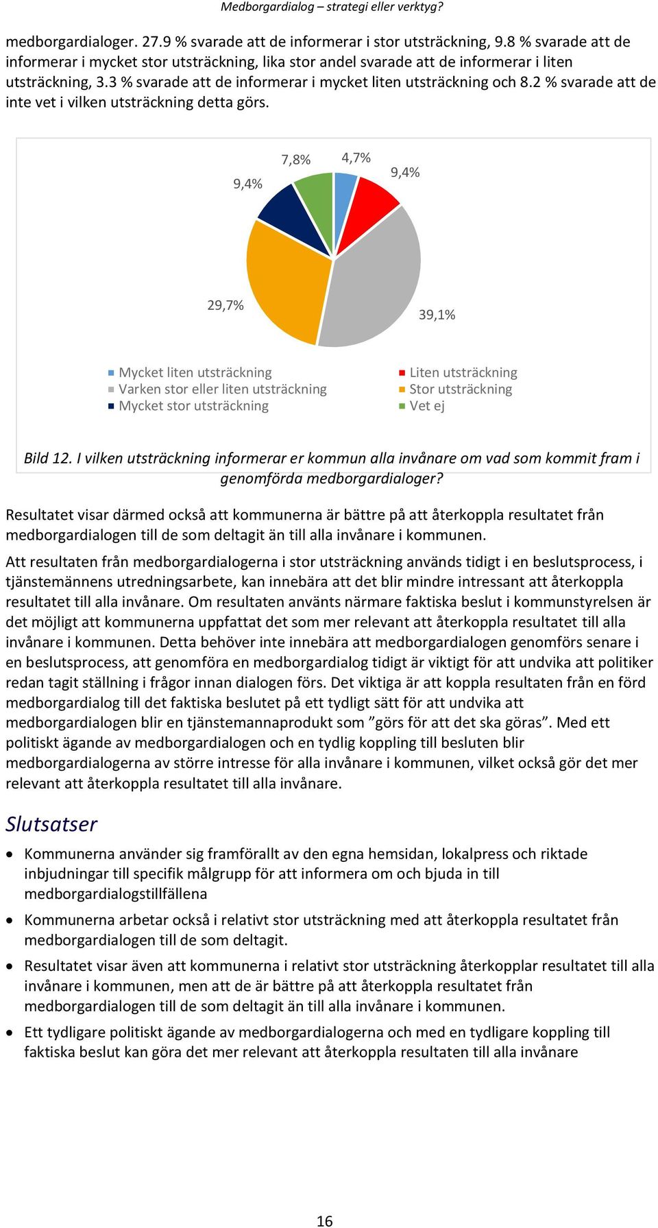 9,4% 7,8% 4,7% 9,4% 29,7% 39,1% Mycket liten utsträckning Varken stor eller liten utsträckning Mycket stor utsträckning Liten utsträckning Stor utsträckning Vet ej Bild 12.