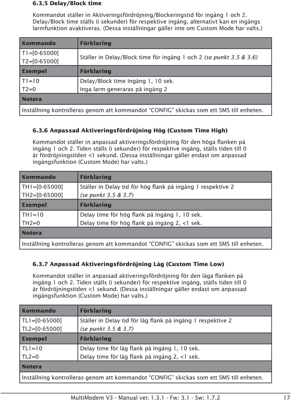 ) T1=[0-65000] T2=[0-65000] T1=10 T2=0 Ställer in Delay/Block time för ingång 1 och 2 (se punkt 3.