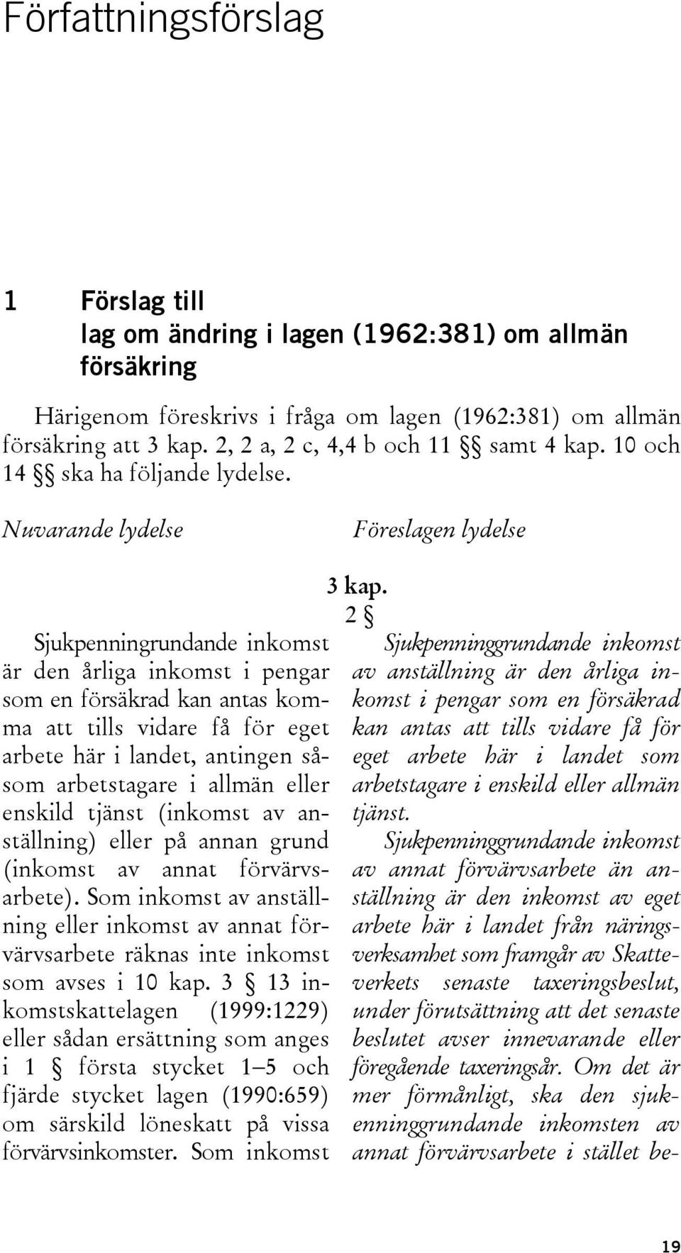 Nuvarande lydelse Föreslagen lydelse Sjukpenningrundande inkomst är den årliga inkomst i pengar som en försäkrad kan antas komma att tills vidare få för eget arbete här i landet, antingen såsom