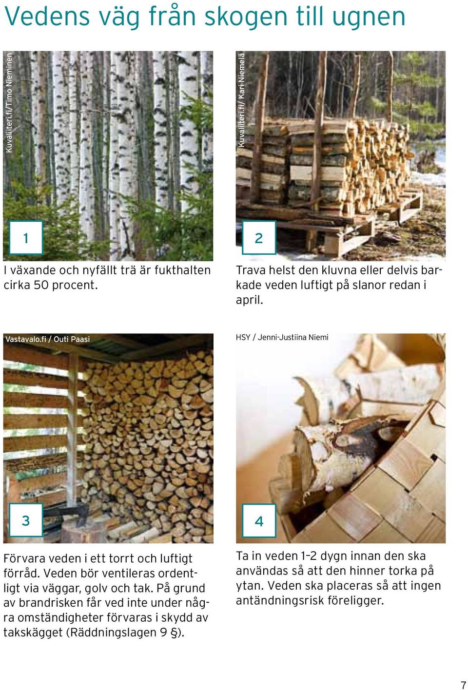 fi / Outi Paasi HSY / Jenni-Justiina Niemi 3 Förvara veden i ett torrt och luftigt förråd. Veden bör ventileras ordentligt via väggar, golv och tak.