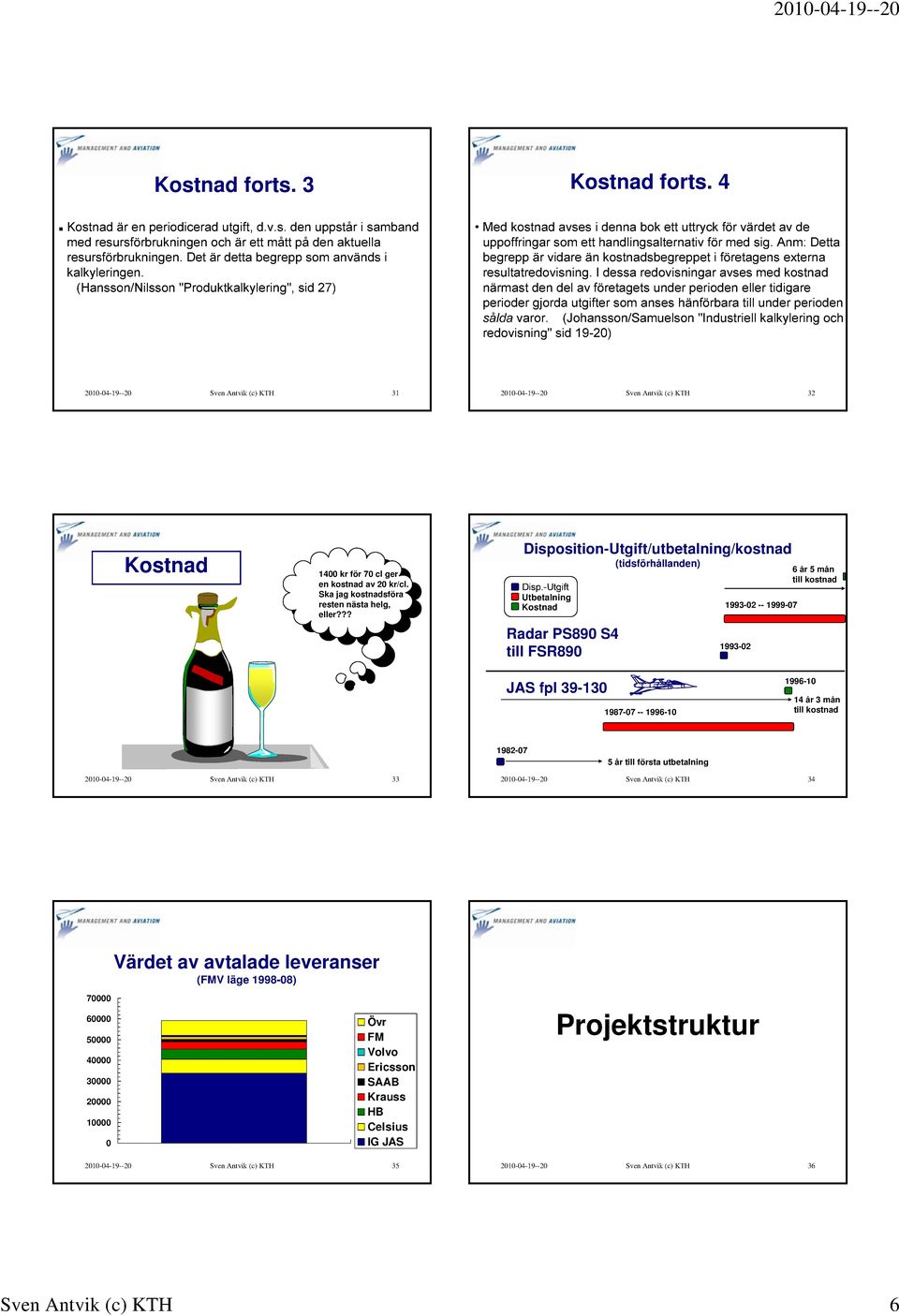 (Hansson/Nilsson "Produktkalkylering", sid 27) Med kostnad avses i denna bok ett uttryck för värdet av de uppoffringar som ett handlingsalternativ för med sig.