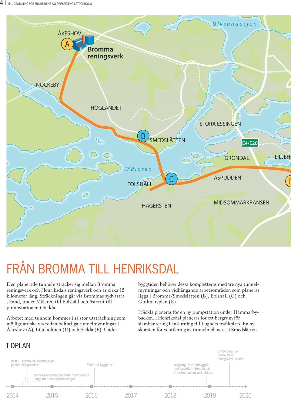 Sträckningen går via Brommas sydvästra strand, under Mälaren till Eolshäll och österut till pumpstationen i Sickla.