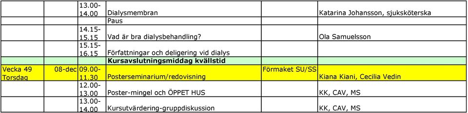 15 Författningar och deligering vid dialys Kursavslutningsmiddag kvällstid 08-dec 09.