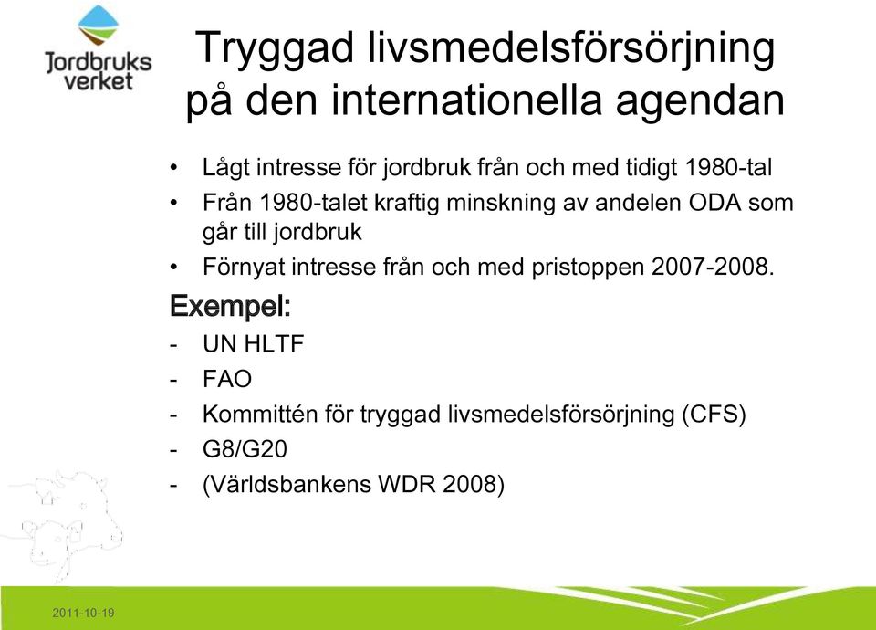 till jordbruk Förnyat intresse från och med pristoppen 2007-2008.