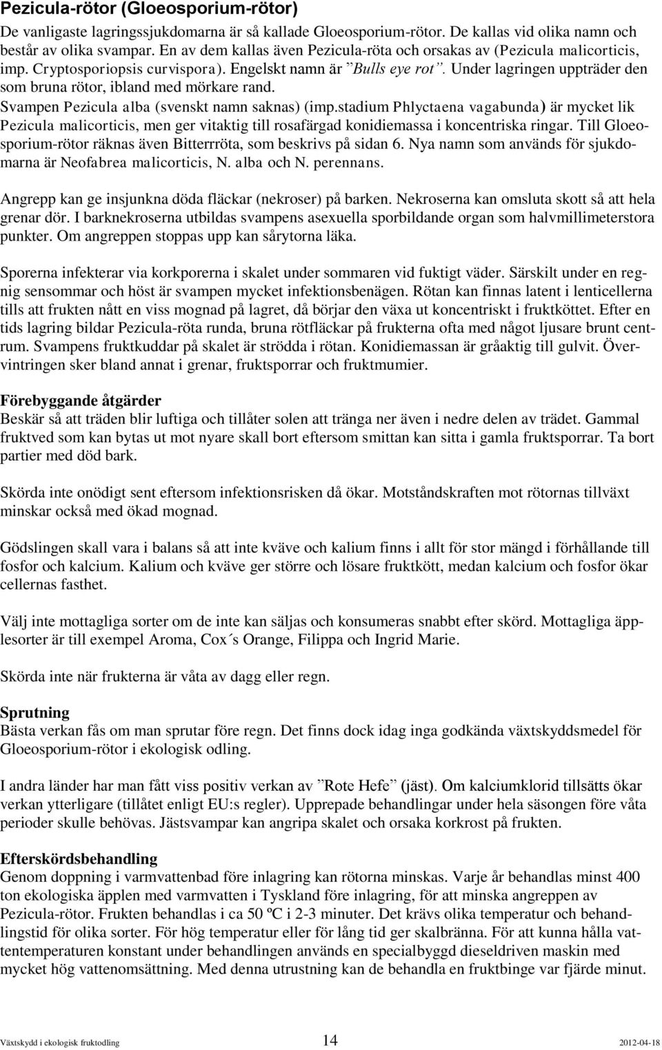 Under lagringen uppträder den som bruna rötor, ibland med mörkare rand. Svampen Pezicula alba (svenskt namn saknas) (imp.