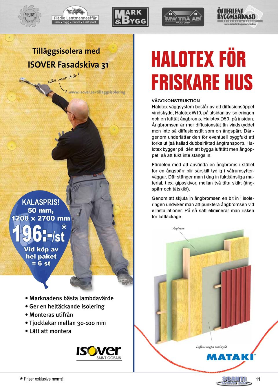 ångbroms, Halotex D50, på insidan. Lättlagt, och Ångbromsen är mer diffusionstät än elegant vindskyddet men inte så diffusionstät som en ångspärr.