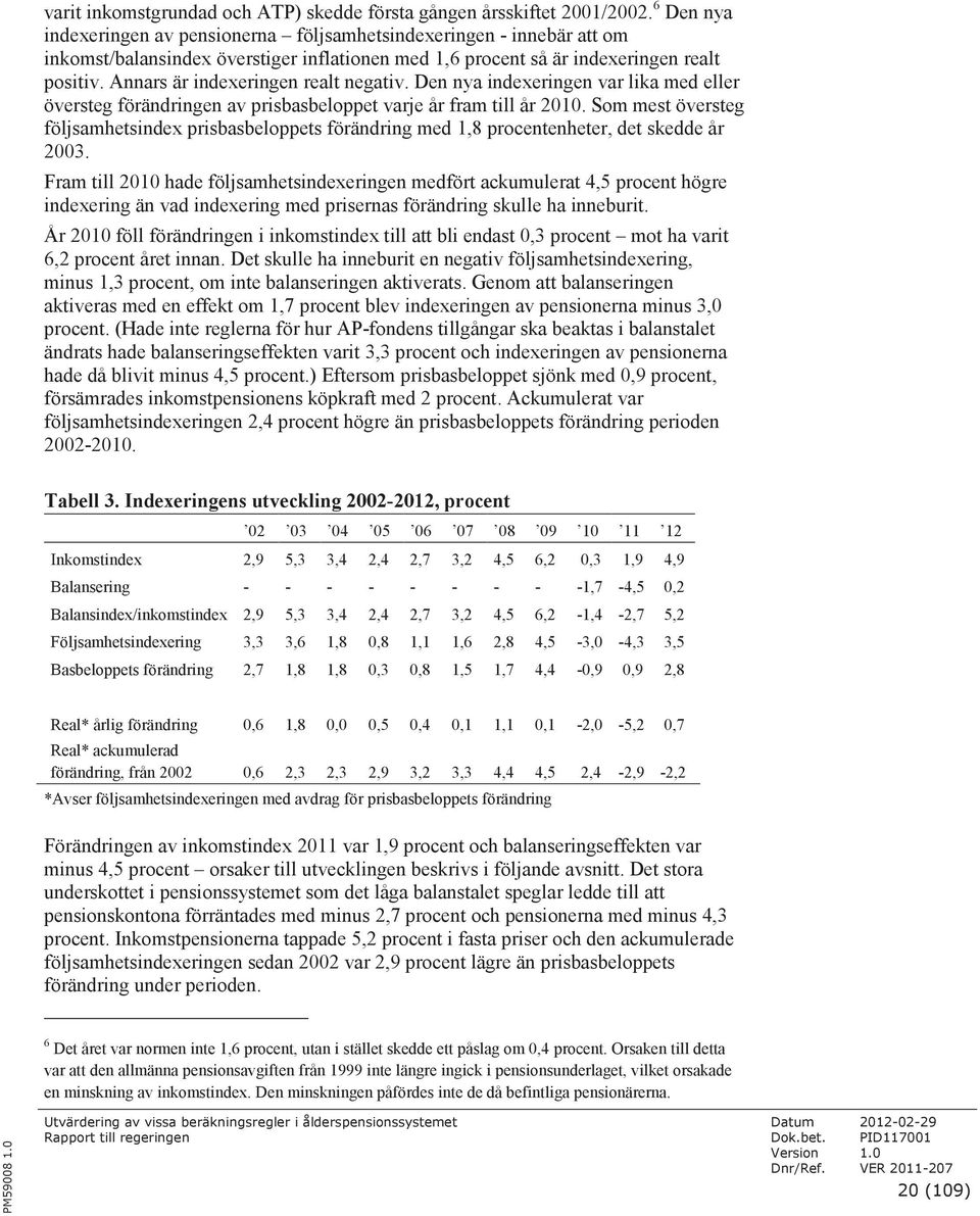 Annars är indexeringen realt negativ. Den nya indexeringen var lika med eller översteg förändringen av prisbasbeloppet varje år fram till år 200.