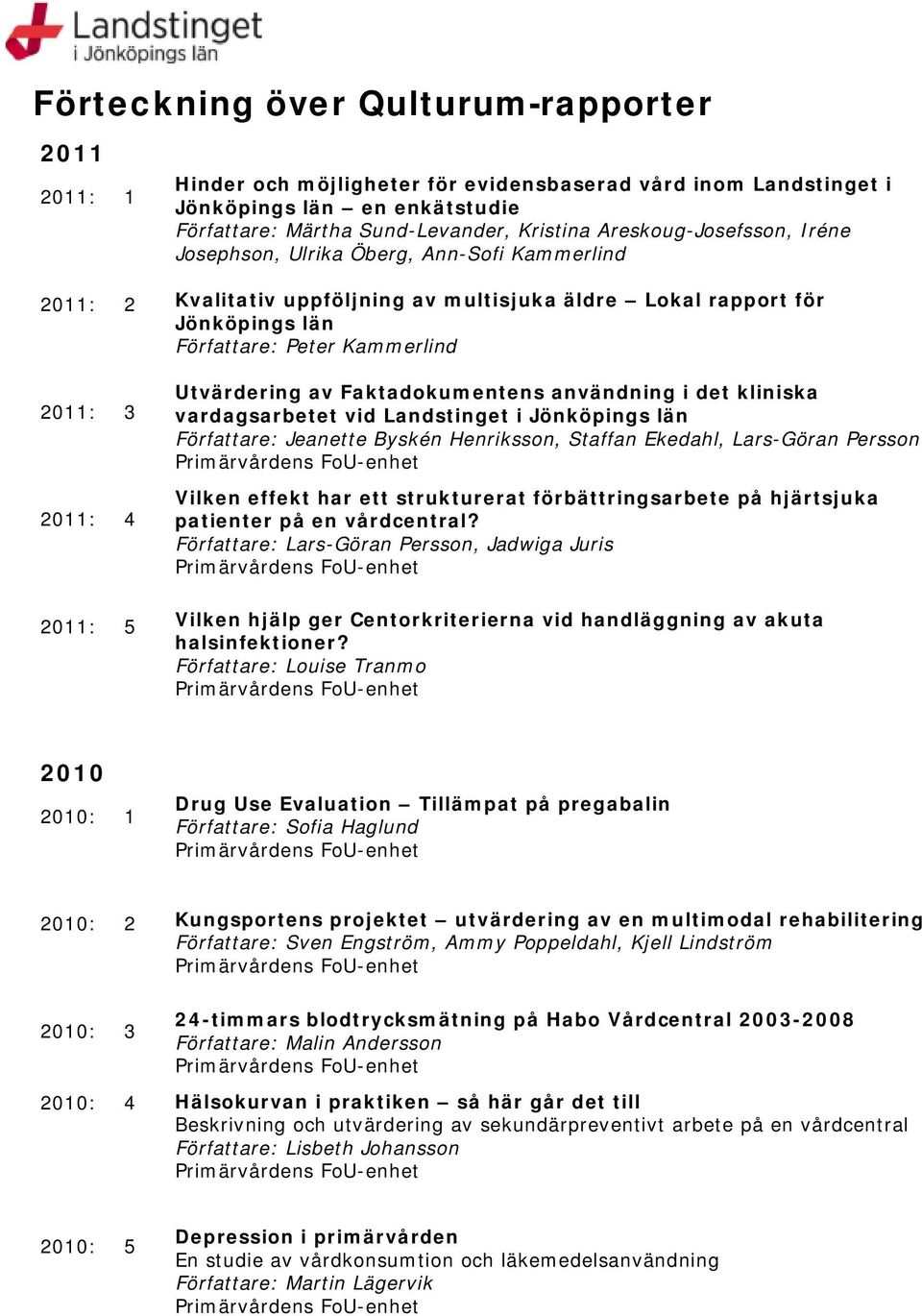 Utvärdering av Faktadokumentens användning i det kliniska vardagsarbetet vid Landstinget i Jönköpings län Författare: Jeanette Byskén Henriksson, Staffan Ekedahl, Lars-Göran Persson Vilken effekt har