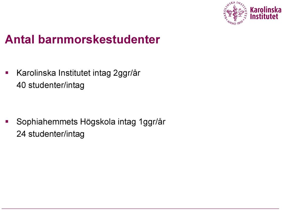 2ggr/år 40 studenter/intag