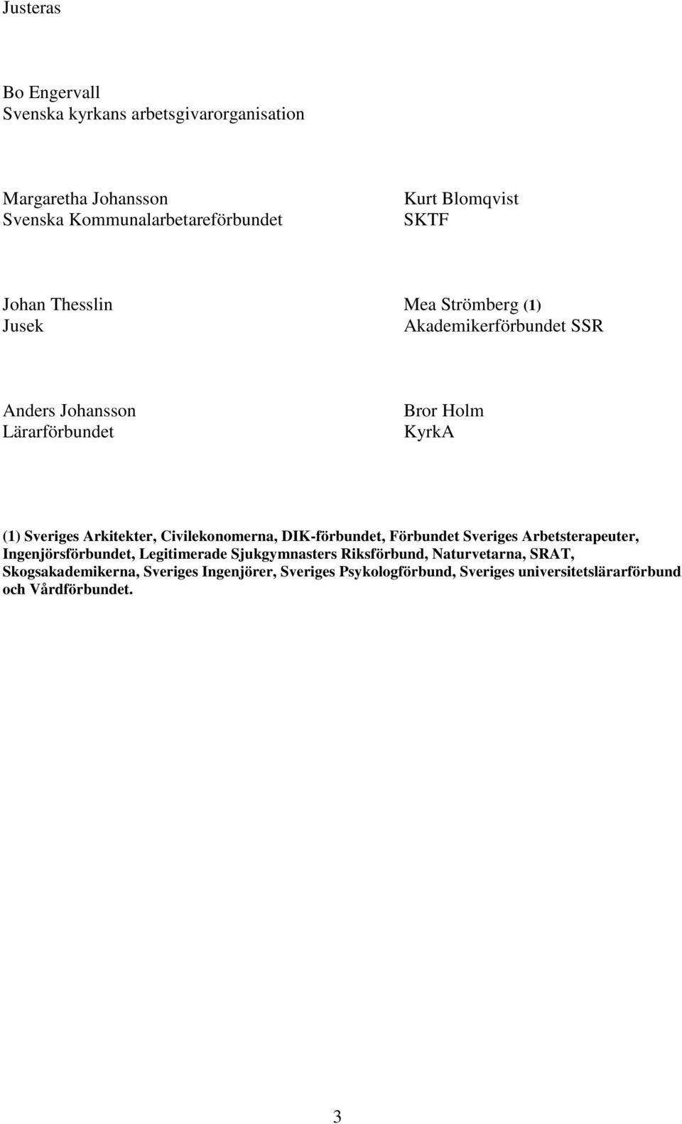 Arkitekter, Civilekonomerna, DIK-förbundet, Förbundet Sveriges Arbetsterapeuter, Ingenjörsförbundet, Legitimerade Sjukgymnasters