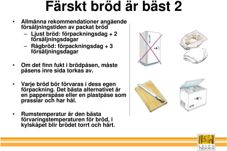 torkas av. Varje bröd bör förvaras i dess egen förpackning.