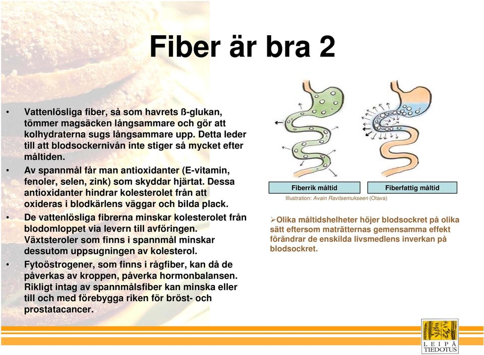 Dessa antioxidanter hindrar kolesterolet från att oxideras i blodkärlens väggar och bilda plack. De vattenlösliga fibrerna minskar kolesterolet från blodomloppet via levern till avföringen.