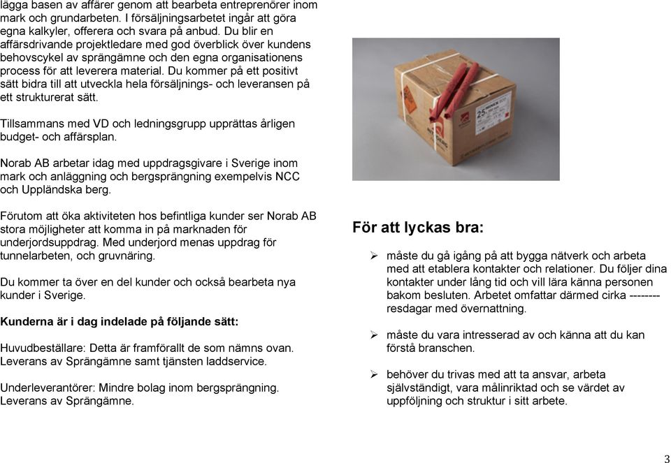 Du kommer på ett positivt sätt bidra till att utveckla hela försäljnings- och leveransen på ett strukturerat sätt. Tillsammans med VD och ledningsgrupp upprättas årligen budget- och affärsplan.