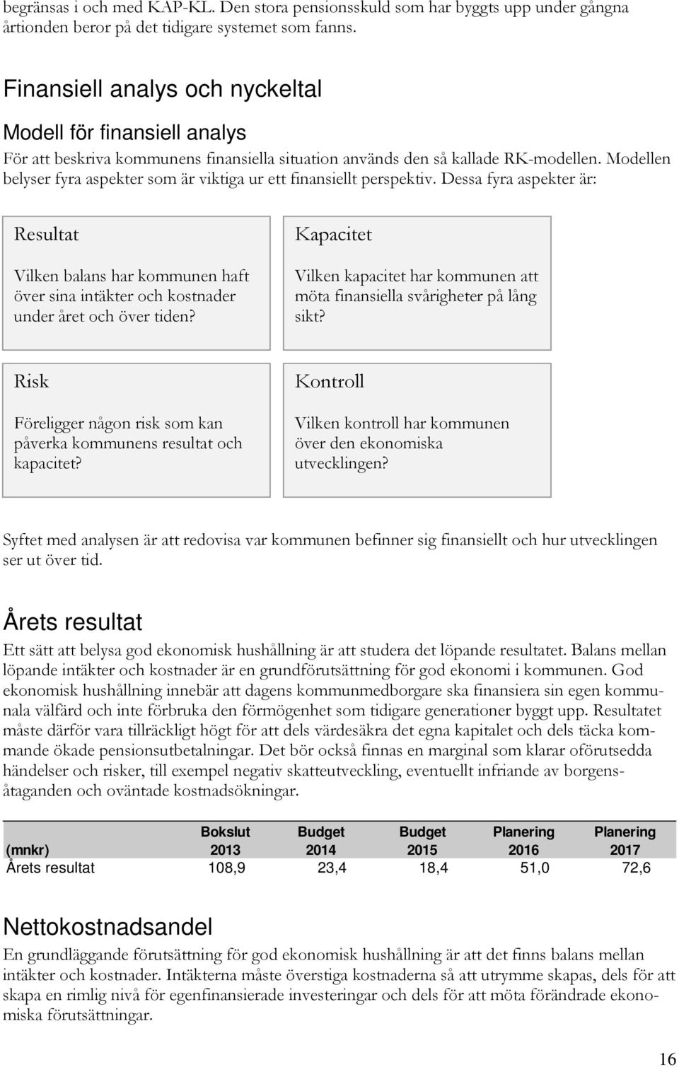 Modellen belyser fyra aspekter som är viktiga ur ett finansiellt perspektiv.