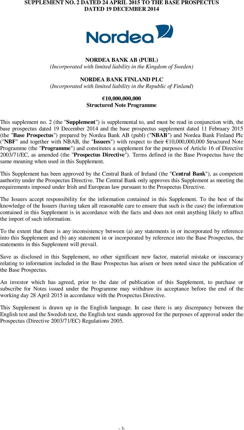 limited liability in the Republic of Finland) 10,000,000,000 Structured Note Programme This supplement no.