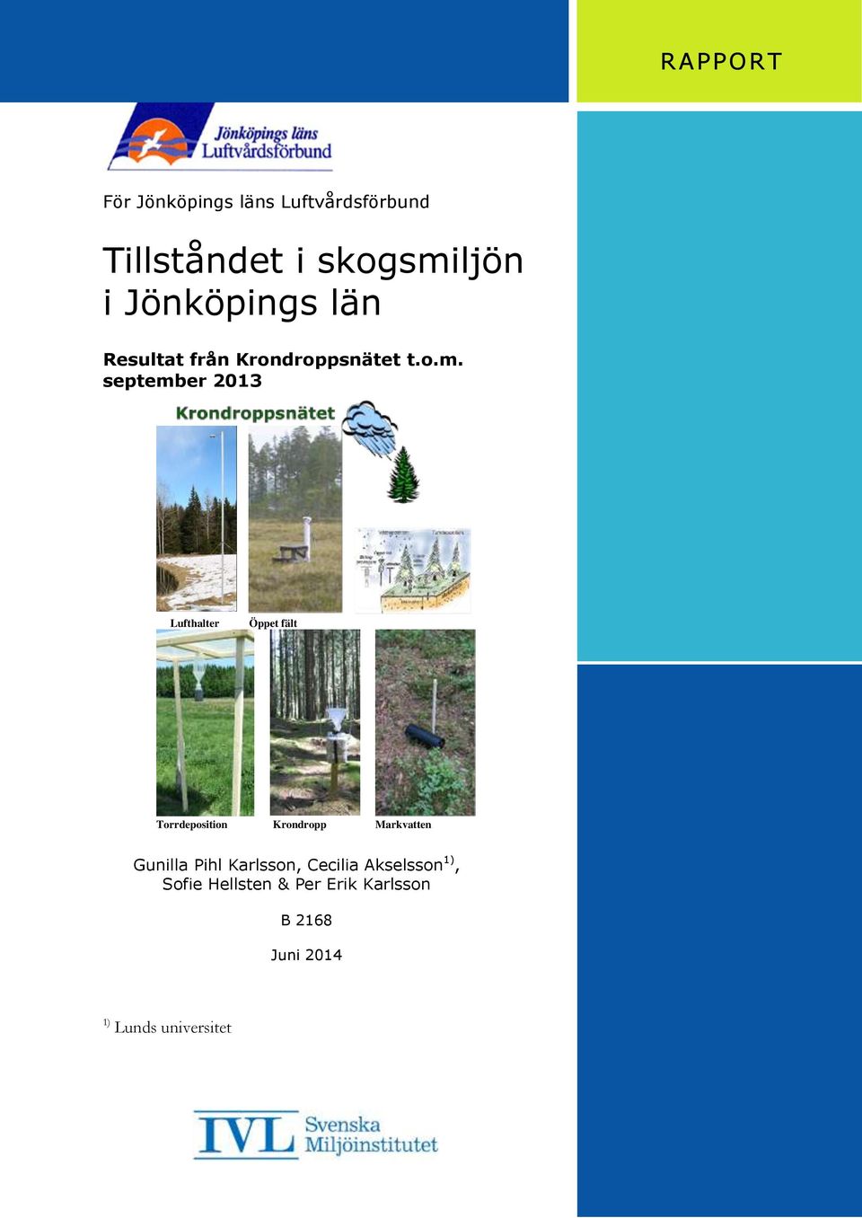 september 2013 Lufthalter Öppet fält Torrdeposition Krondropp Markvatten