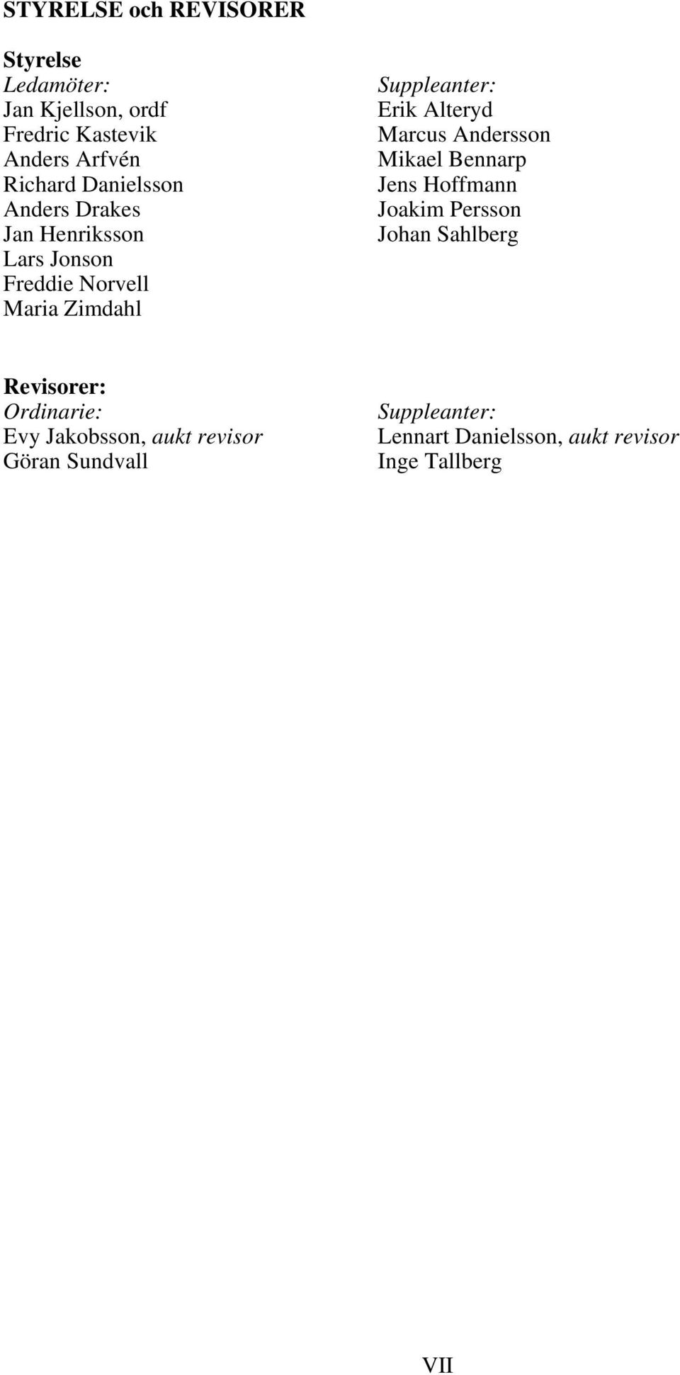 Alteryd Marcus Andersson Mikael Bennarp Jens Hoffmann Joakim Persson Johan Sahlberg Revisorer: