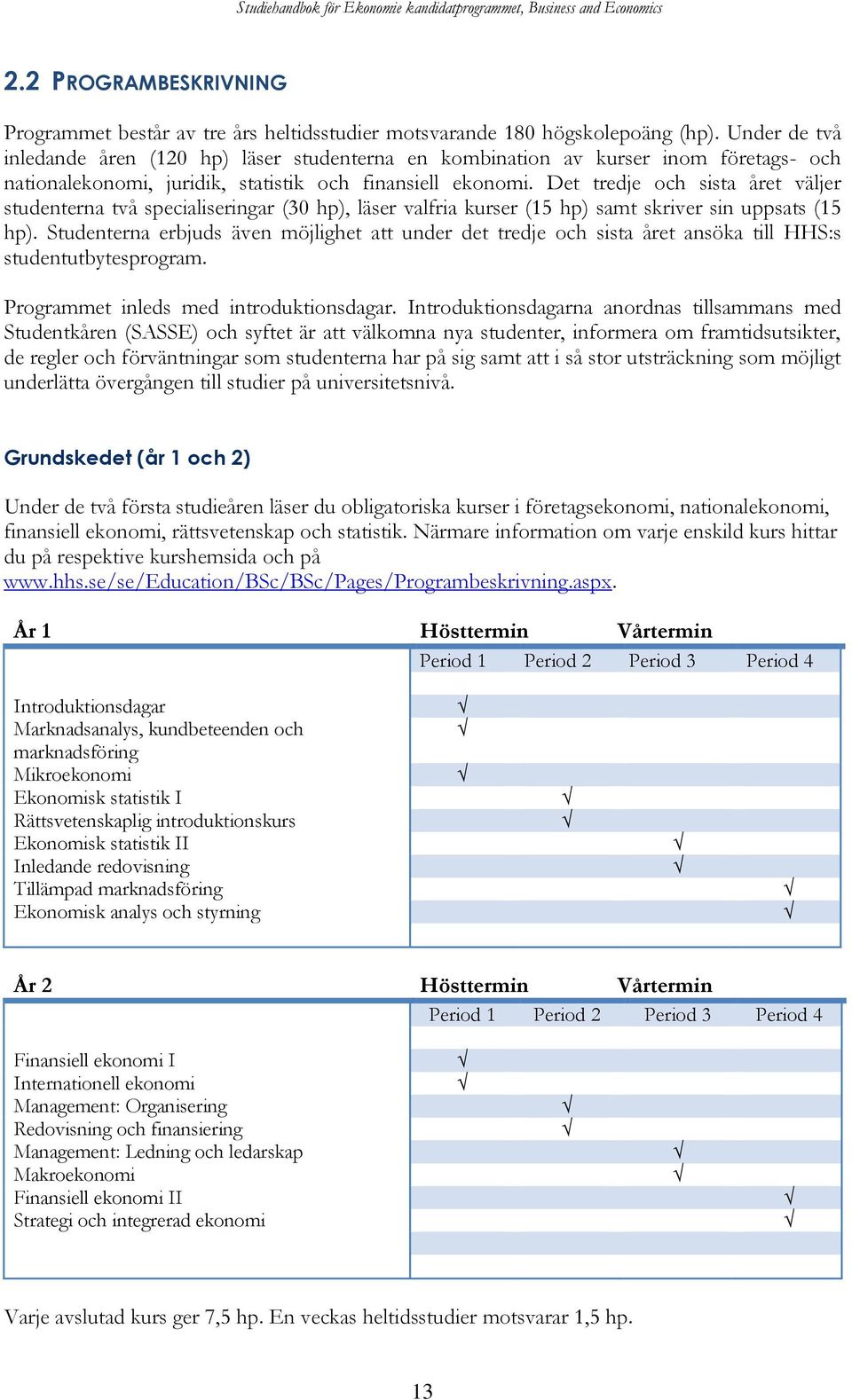 Det tredje och sista året väljer studenterna två specialiseringar (30 hp), läser valfria kurser (15 hp) samt skriver sin uppsats (15 hp).