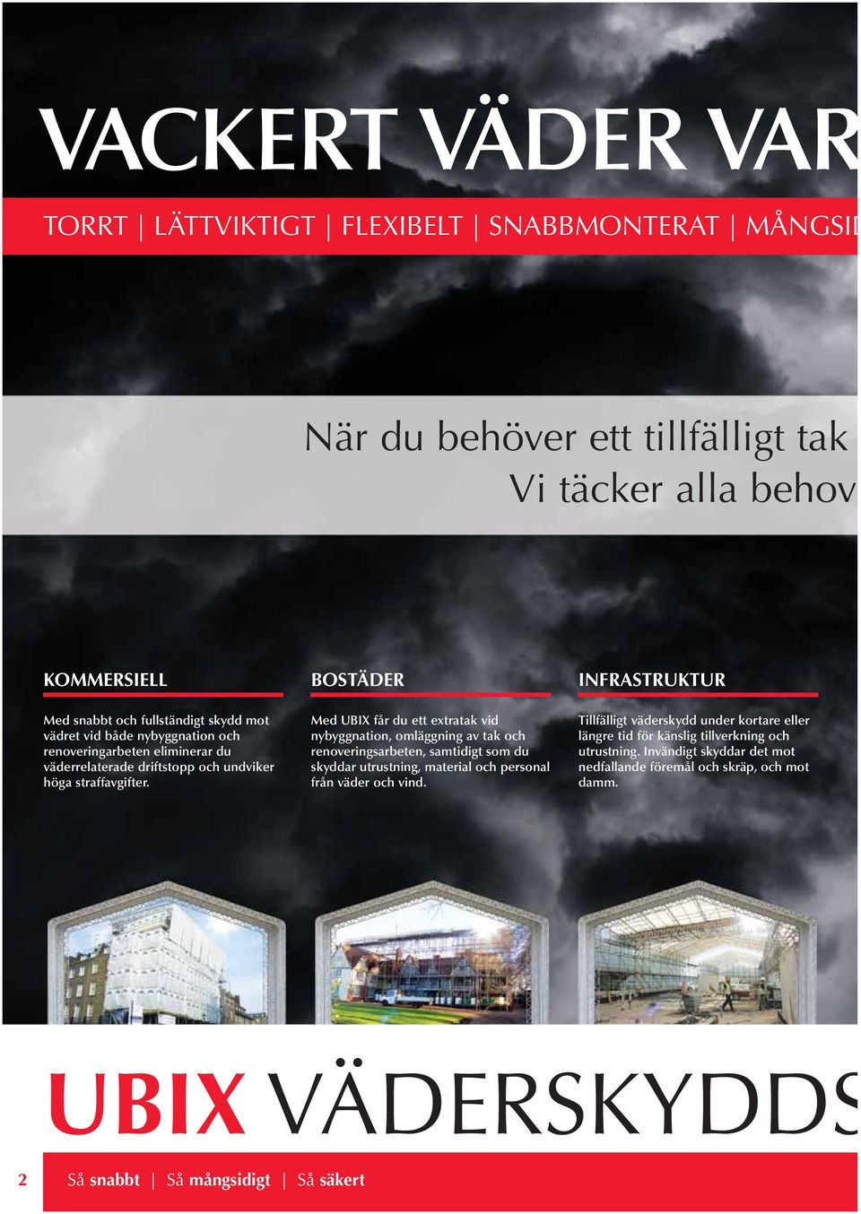 Med UBIX får du ett extratak vid nybyggnation, omläggning av tak och renoveringsarbeten, samtidigt som du skyddar utrustning, material och personal från väder och vind.