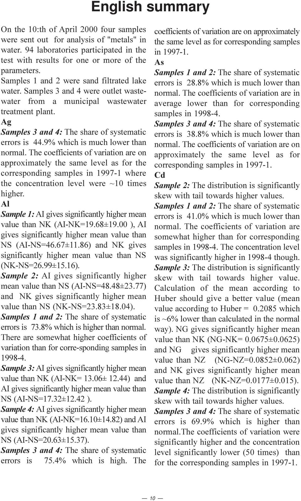 9% which is much lower than normal. The coefficients of variation are on approximately the same level as for the corresponding samples in 1997-1 where the concentration level were ~1 times higher.