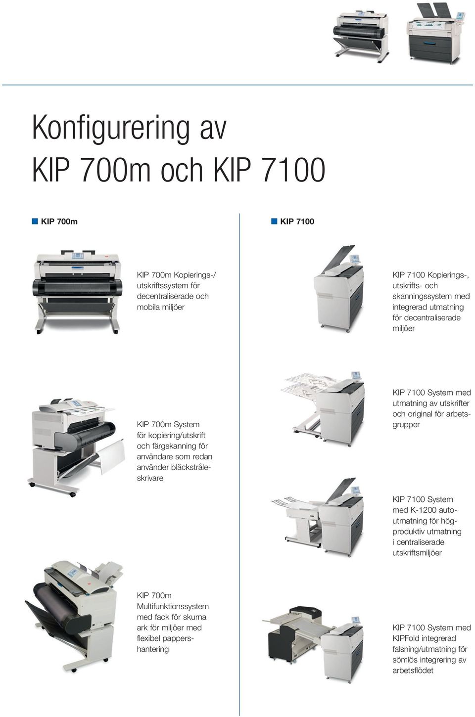 KIP 7100 System med utmatning av utskrifter och original för arbetsgrupper KIP 7100 System med K 1200 autoutmatning för högproduktiv utmatning i centraliserade utskriftsmiljöer