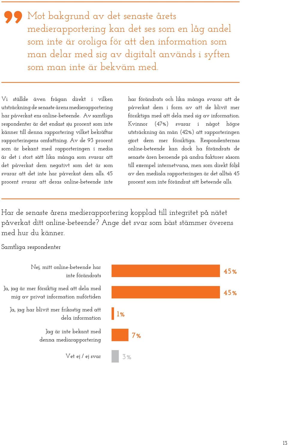 Av samtliga respondenter är det endast sju procent som inte känner till denna rapportering vilket bekräftar rapporteringens omfattning.