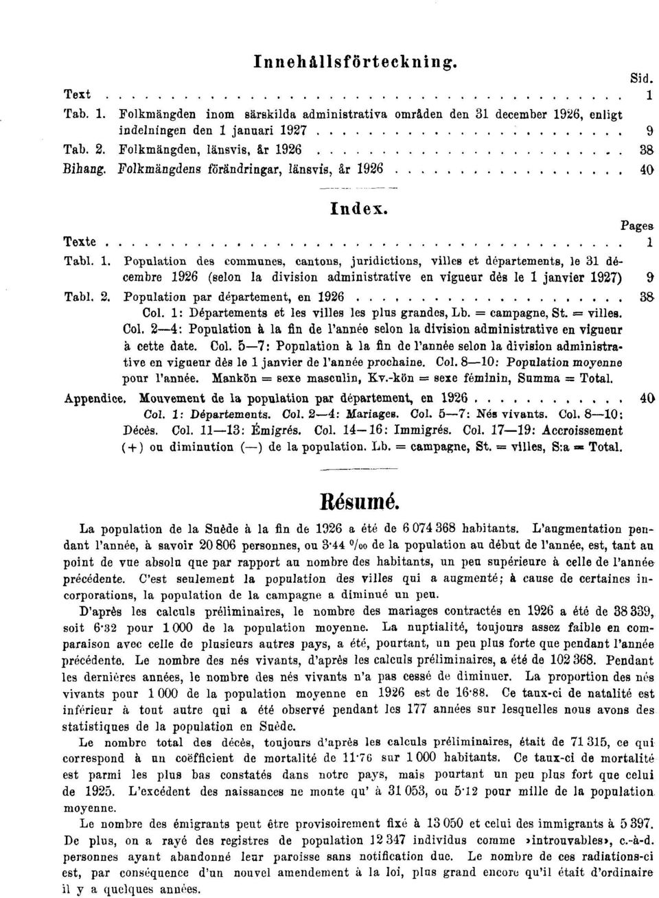 2. Population par département, en 1926..., 38 Col. 1: Départements et les villes les plus grandes, Lb. = campagne, St. = villes. Col. 2 4: Population à la fin de l'année selon la division administrative en vigueur à cette date.