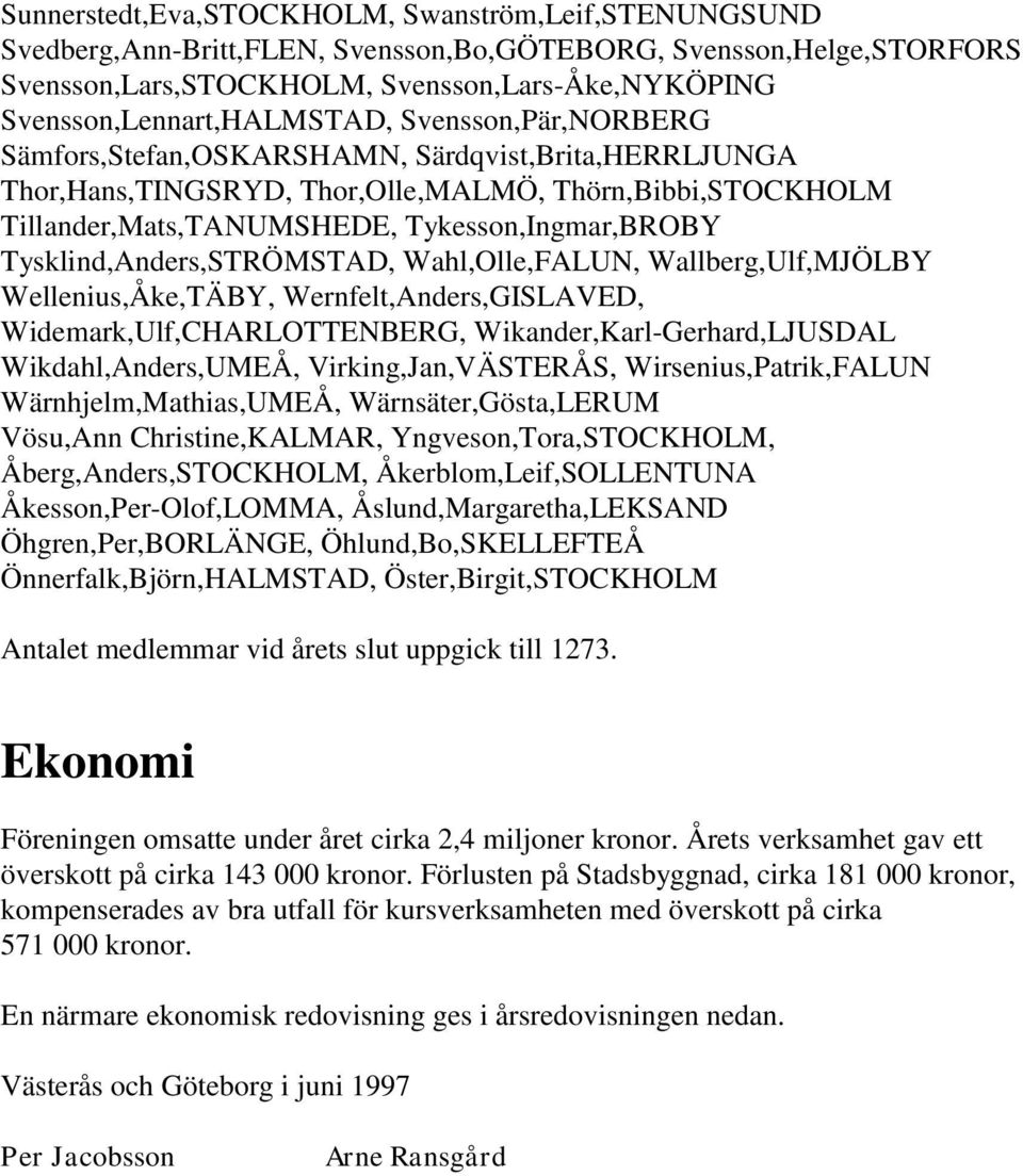 Tykesson,Ingmar,BROBY Tysklind,Anders,STRÖMSTAD, Wahl,Olle,FALUN, Wallberg,Ulf,MJÖLBY Wellenius,Åke,TÄBY, Wernfelt,Anders,GISLAVED, Widemark,Ulf,CHARLOTTENBERG, Wikander,Karl-Gerhard,LJUSDAL