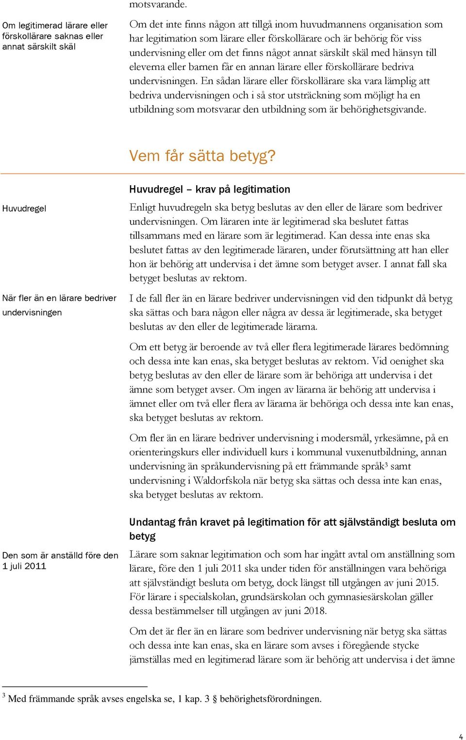 behörig för viss undervisning eller om det finns något annat särskilt skäl med hänsyn till eleverna eller barnen får en annan lärare eller förskollärare bedriva undervisningen.