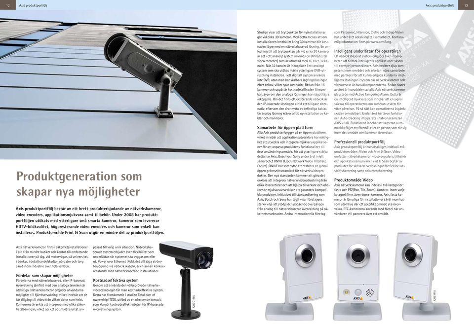 Under 2008 har produktportföljen utökats med ytterligare små smarta kameror, kameror som levererar HDTV-bildkvalitet, högpresterande video encoders och kameror som enkelt kan installeras.