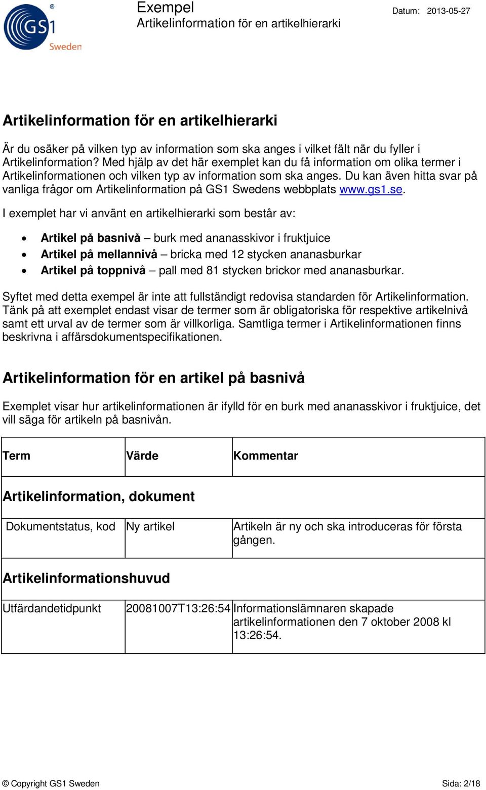 Du kan även hitta svar på vanliga frågor om Artikelinformation på GS1 Swedens webbplats www.gs1.se.