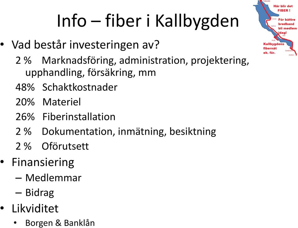 mm 48% Schaktkostnader 20% Materiel 26% Fiberinstallation 2 %