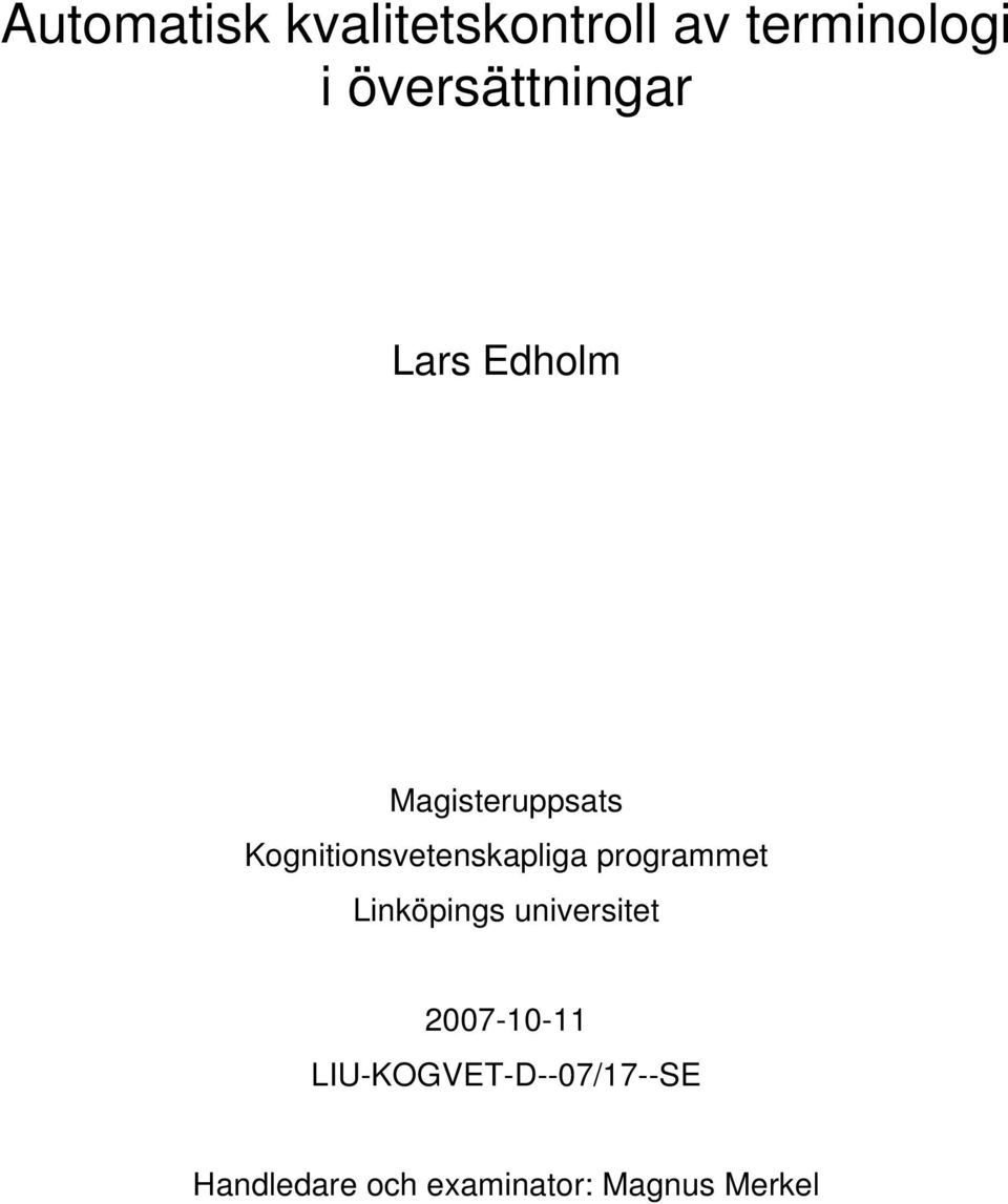 Kognitionsvetenskapliga programmet Linköpings