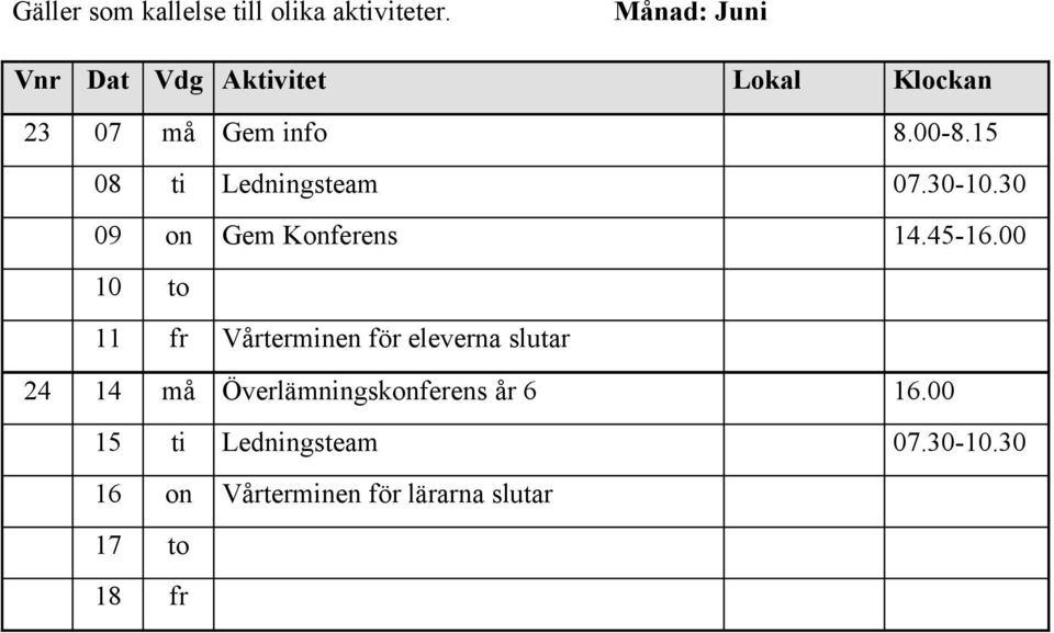 to 11 fr Vårterminen för eleverna slutar 24 14 må