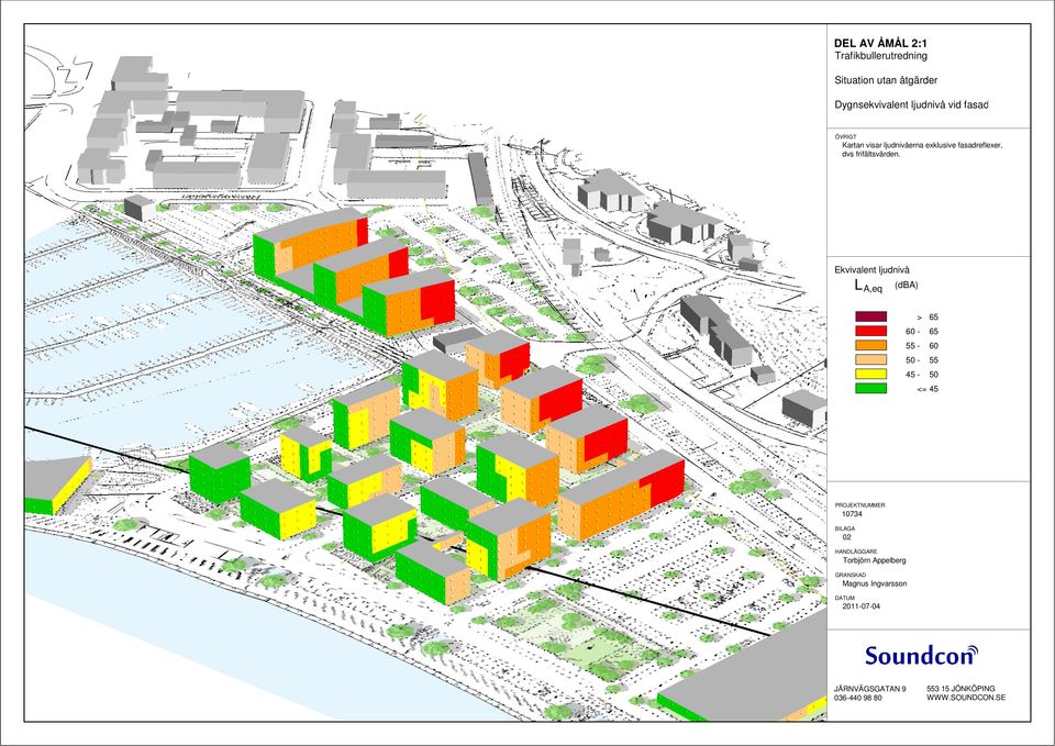 Ekvivalent ljudnivå L A,eq (dba) > 65 60-65 55-60 50-55 45-50 <= 45 PROJEKTNUMMER 10734 BILAGA 02