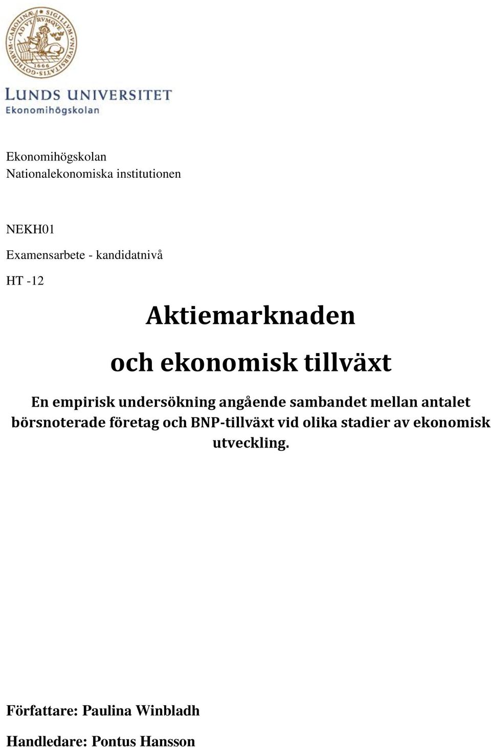 undersökning angående sambandet mellan antalet börsnoterade företag och