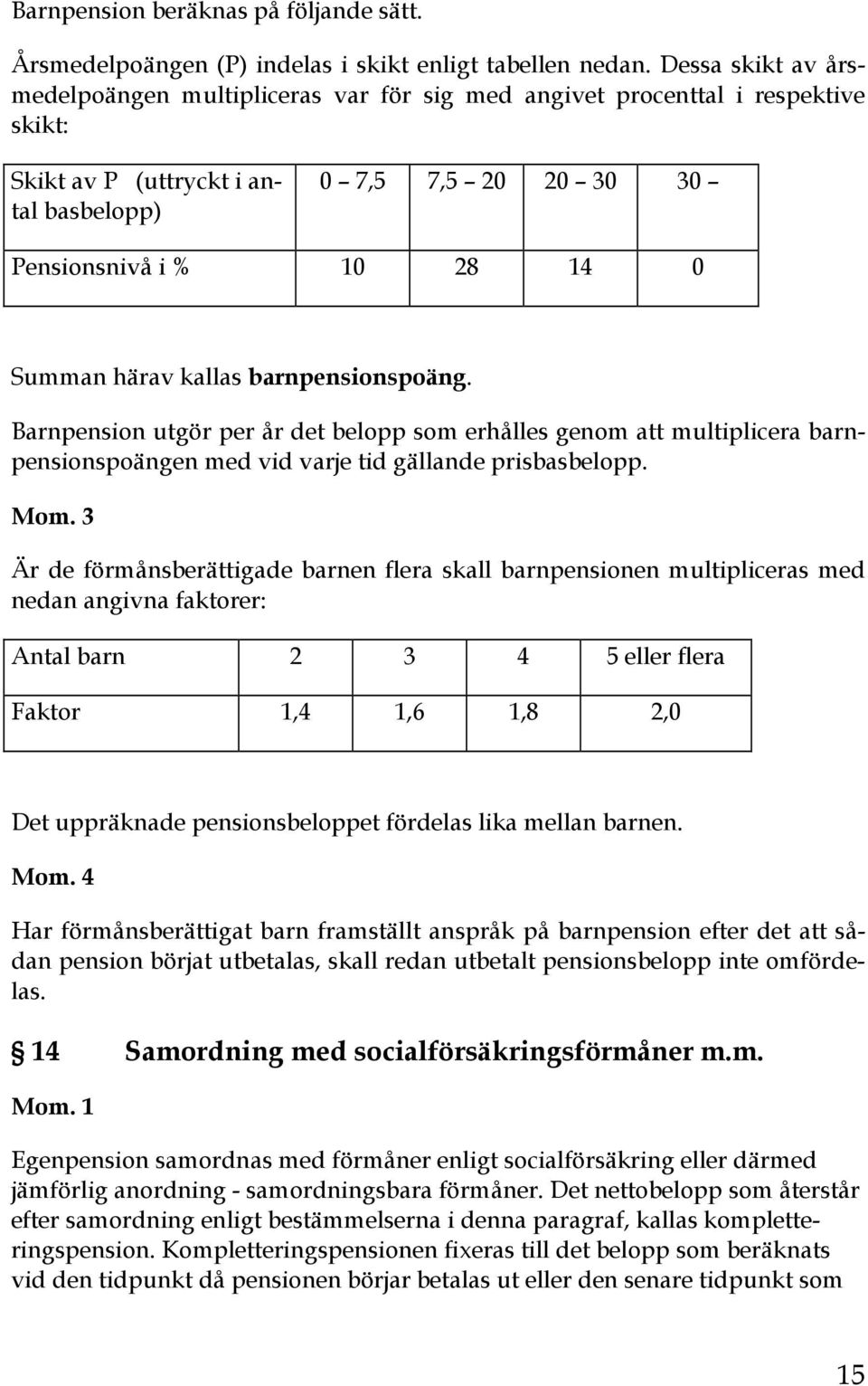 härav kallas barnpensionspoäng. Barnpension utgör per år det belopp som erhålles genom att multiplicera barnpensionspoängen med vid varje tid gällande prisbasbelopp. Mom.