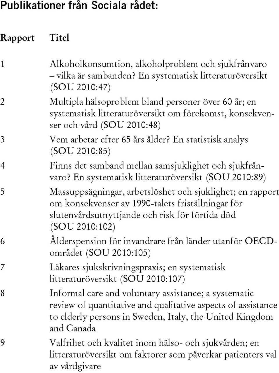 efter 65 års ålder? En statistisk analys (SOU 2010:85) 4 Finns det samband mellan samsjuklighet och sjukfrånvaro?