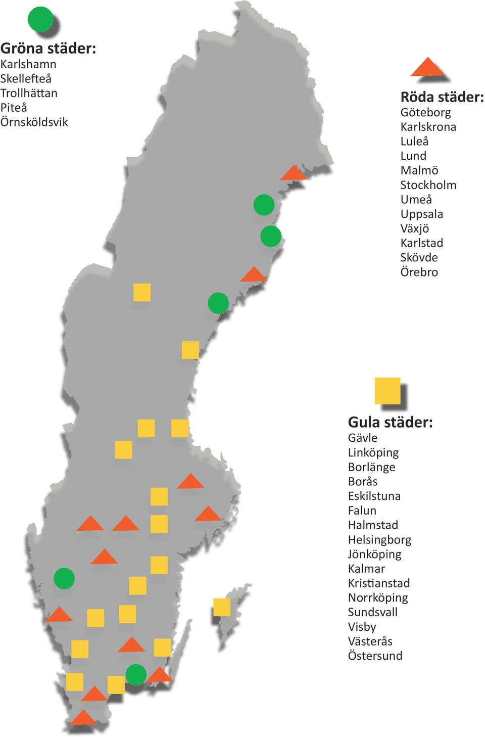 Örebro Gula städer: Gävle Linköping Borlänge Borås Eskilstuna Falun Halmstad